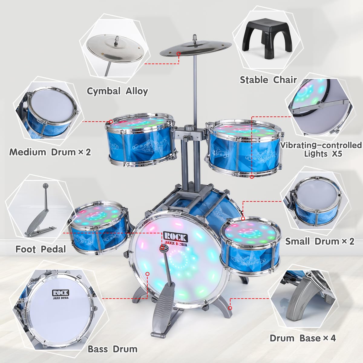 Captain Chaowing kids drums retail packaging box detailing easy ten minute assembly instructions