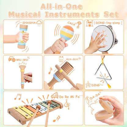 Joomlafly wooden percussion kit with xylophone and drum for early childhood learning