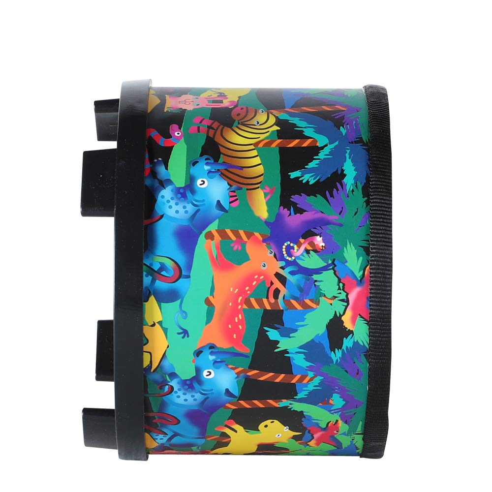 Angled view of the Ubblove kids musical toy drum illustrating the compact size suitable for playrooms.