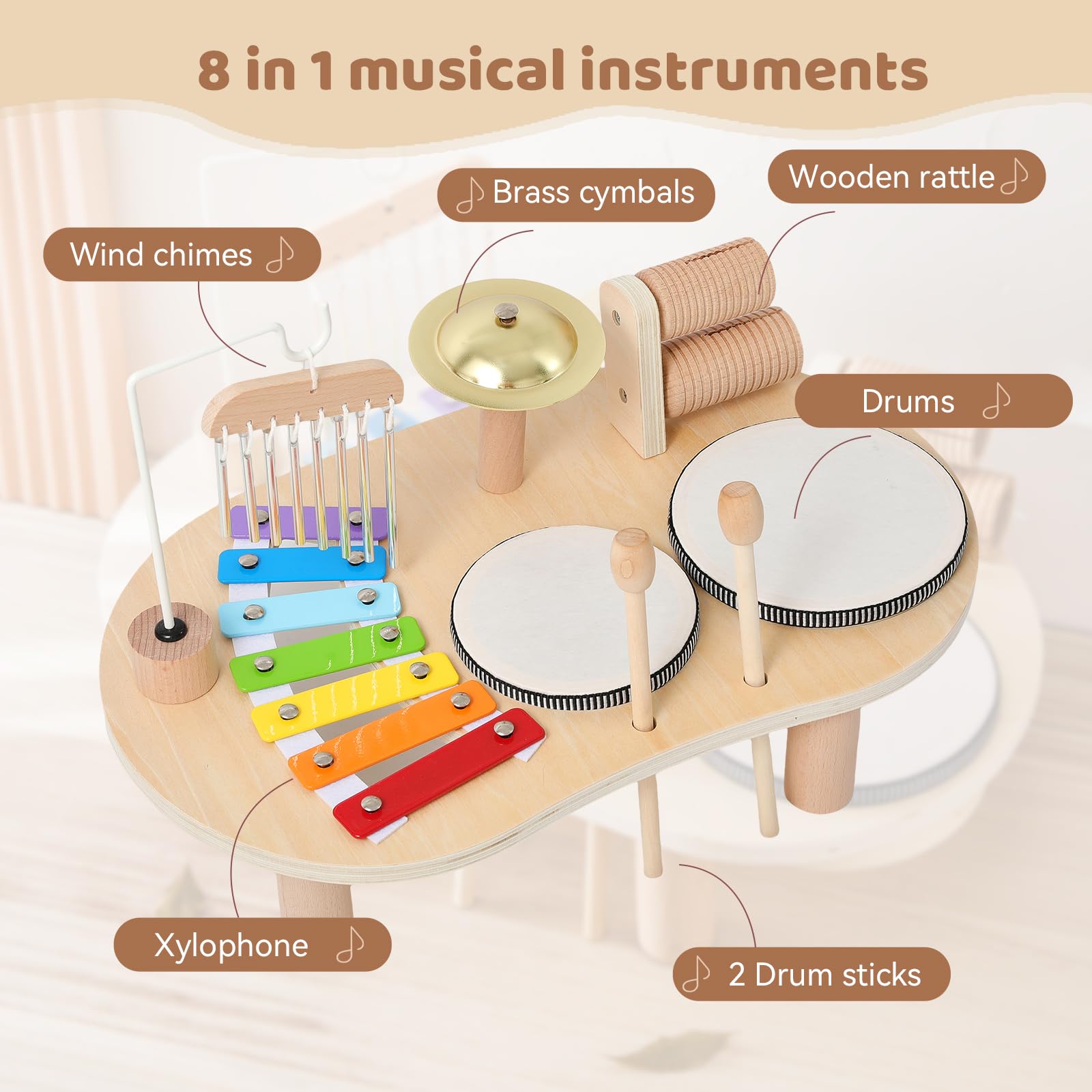 Promise Babe musical activity table with dual drums and mallets display