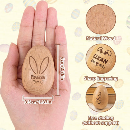 Set of premium engraved wooden sensory eggs highlighting different personalization styles