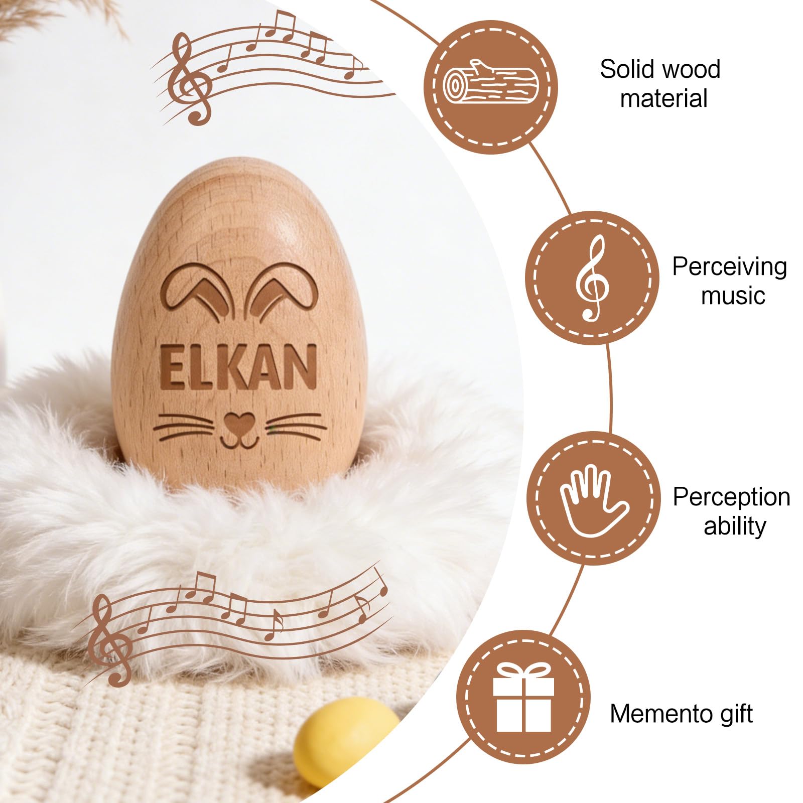 Custom wooden easter egg basket stuffers arranged as newborn keepsakes