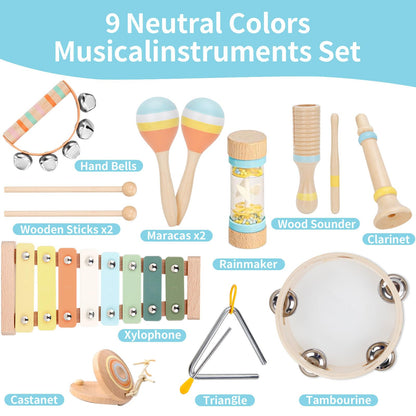 Pastel colored wooden xylophone with mallets from the bohemian style percussion kit