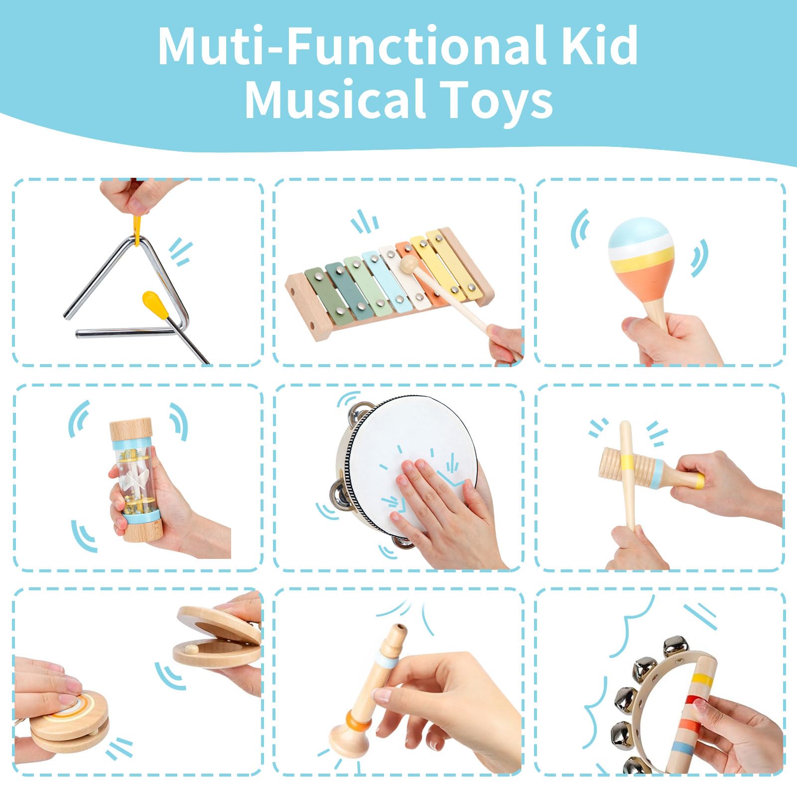 Boho aesthetic musical toys arranged as modern nursery decoration