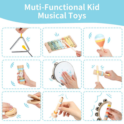 Boho aesthetic musical toys arranged as modern nursery decoration