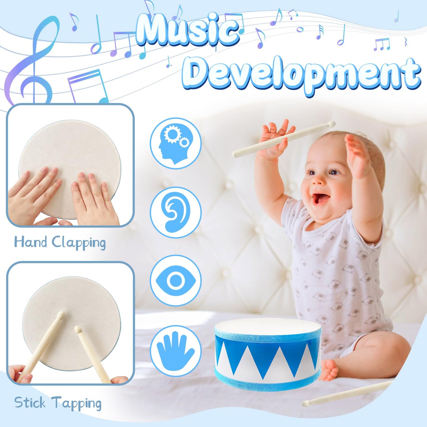Close up view of the smooth edges and high quality wood construction of the kid drum