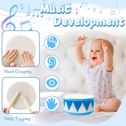 Close up view of the smooth edges and high quality wood construction of the kid drum