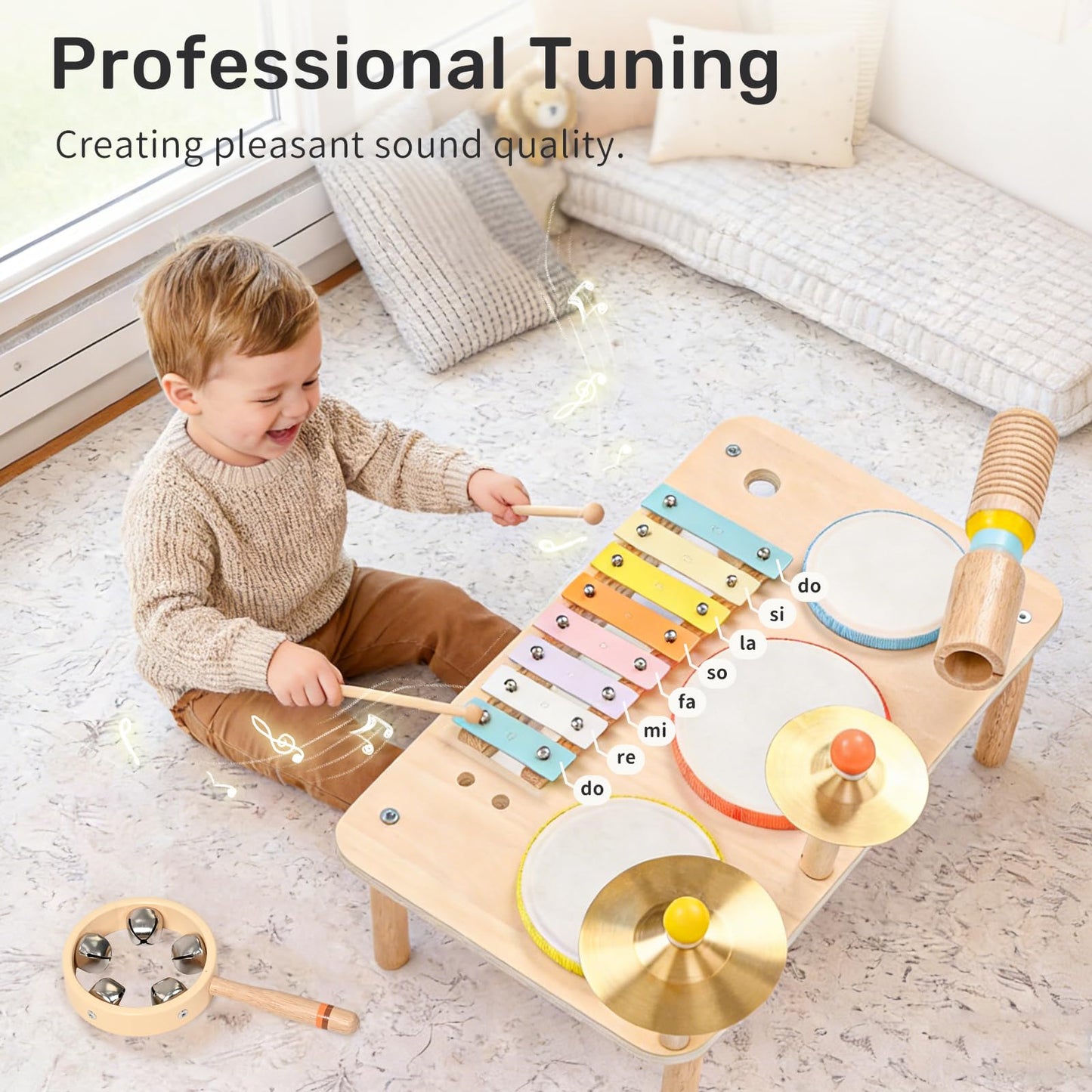 WINGYZ 9 in 1 toddler drum kit fully assembled on a playroom floor