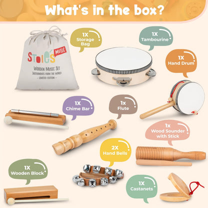 Natural wooden hand drum and tambourine from the children music collection