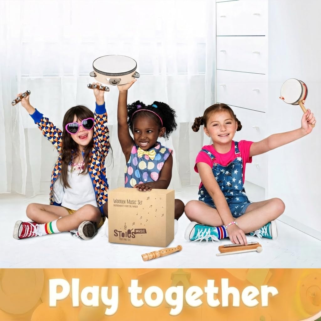 Montessori educational percussion toys stored inside the provided cotton drawstring bag