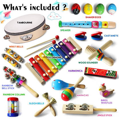 LOOIKOOS musical toy set packed neatly inside the included transparent carrying bag