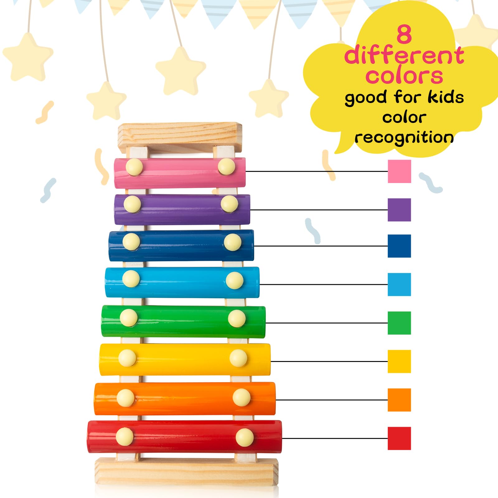 Brightly colored hand knock wood xylophone instrument for preschool classrooms