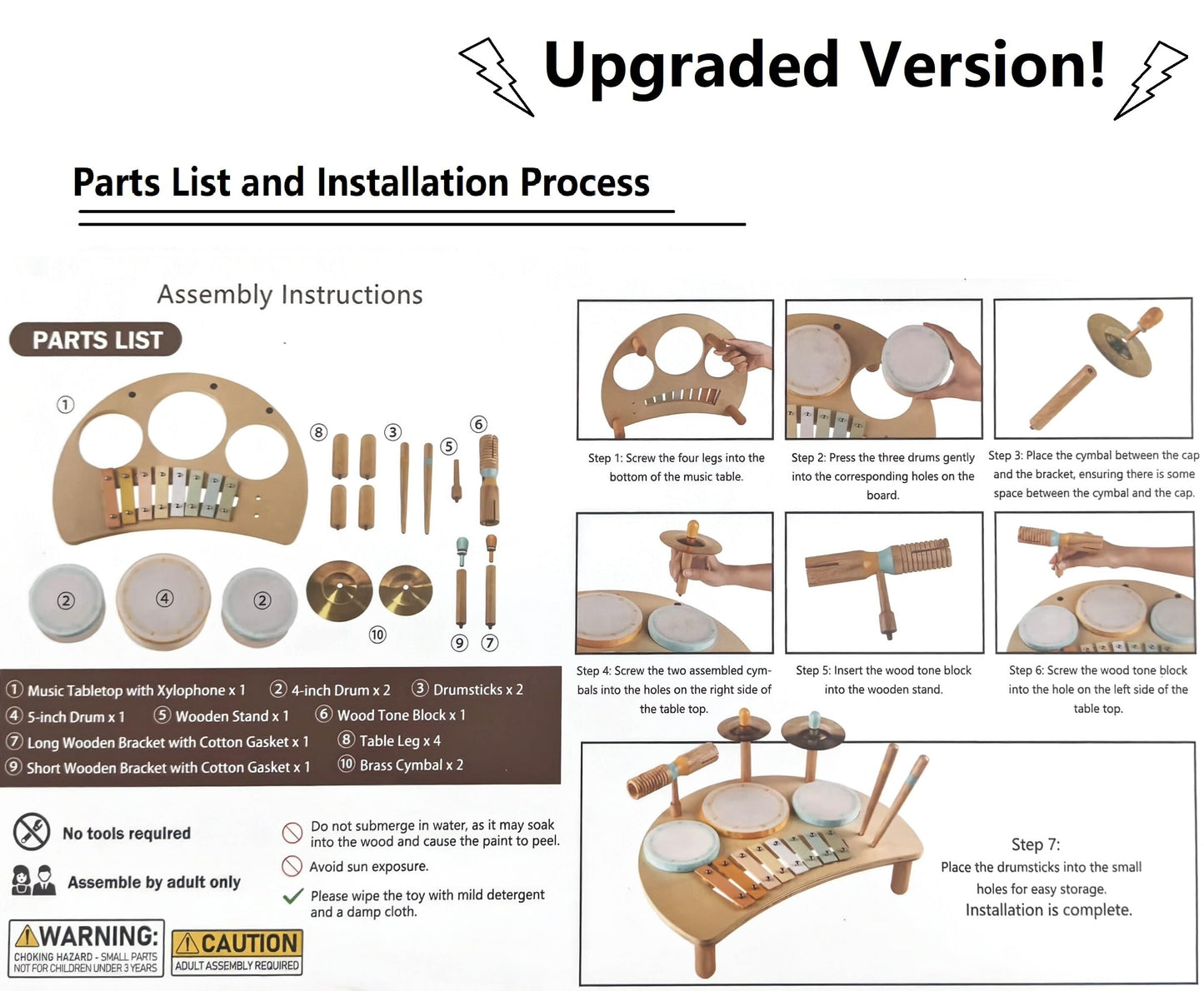 Packaging details of the imported Meytccve toddler musical table highlighting safety certifications.