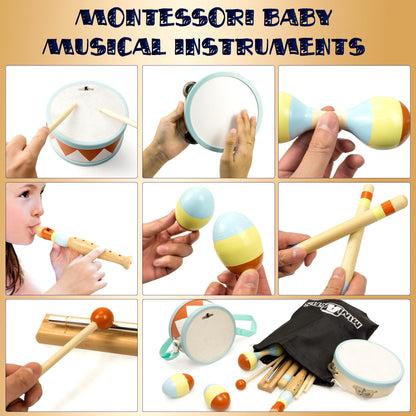 Premium BPA-free baby musical instruments set with its compact storage carrying bag.