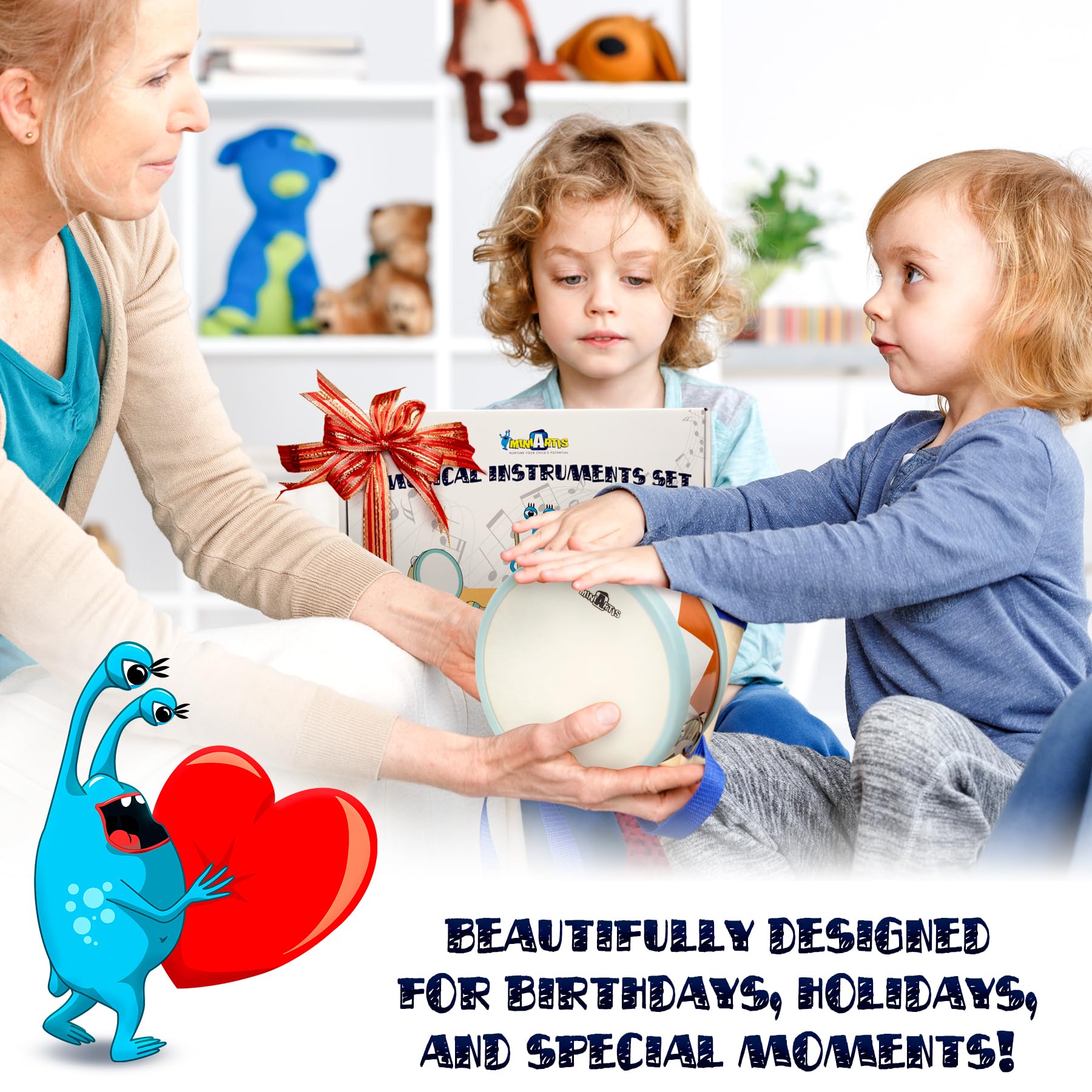MINIARTIS Montessori music collection highlighting the smooth edges and child-safe construction.