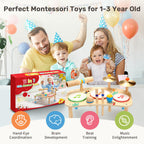 Top down perspective showcasing all eleven integrated toddler musical elements on the montessori play station