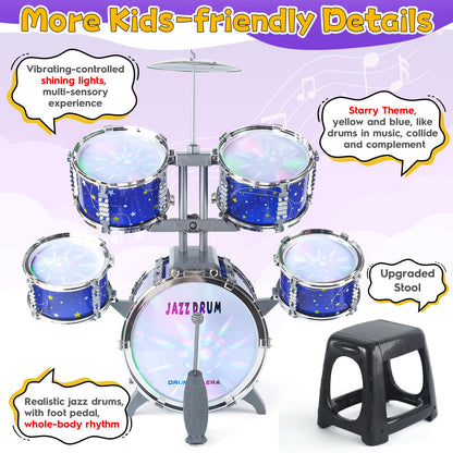 LinseyFun musical toy setup demonstrating the functional bass drum foot pedal mechanism