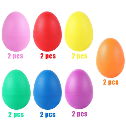 Close up view of child sized Augshy plastic egg shakers showing the textured grip.
