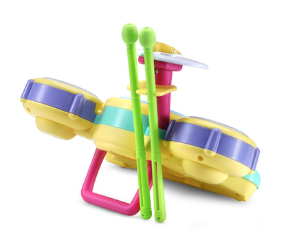 VTech Bluey musical toddler toy with plastic drumsticks inserted in the storage holder