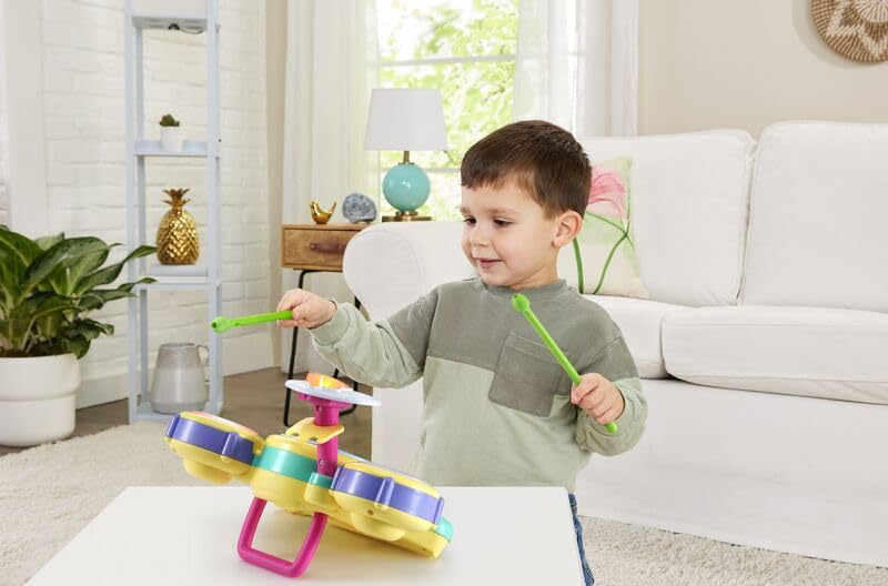 VTech Bluey drum kit toy showing the interactive buttons for memory game and dance party modes