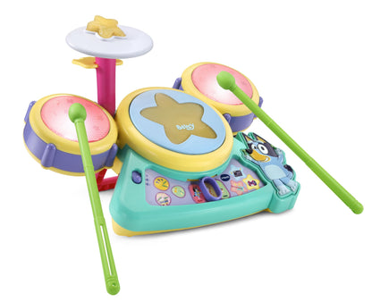 VTech Bluey electronic rhythm game toy packaging box view showing toddler features