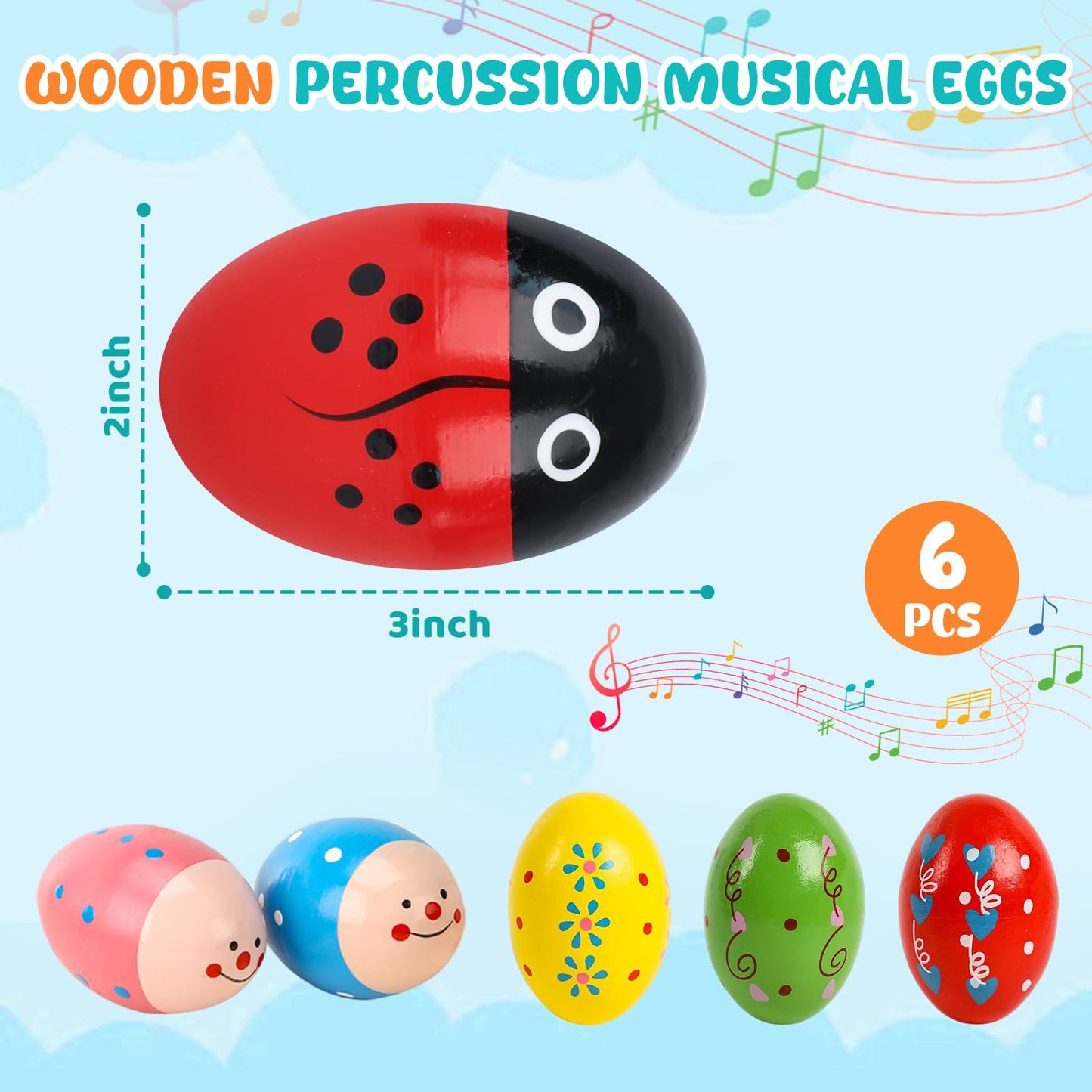 SallyFashion 6 Count musical egg shakers set inside an Easter gift basket showing their use as premium party favors.