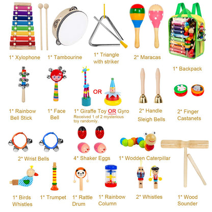 Toddlers hand holding non toxic wooden maracas and rhythm stick toys