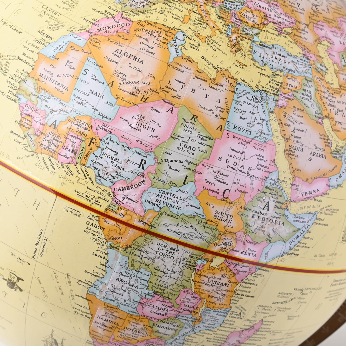 Close up of antique ocean detail on Waypoint Geographic world globe