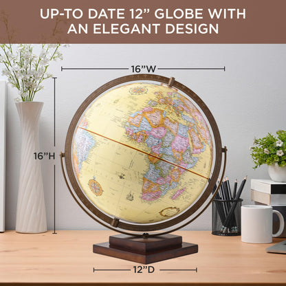 Raised relief texture detail on 12 inch world globe surface