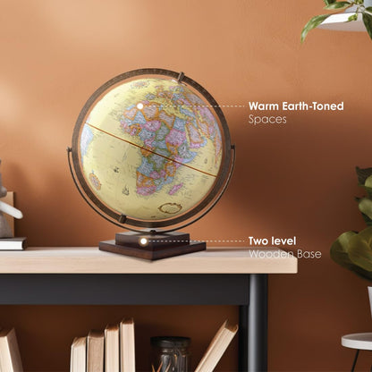 Detailed view of bronze metallic meridian on antique style globe