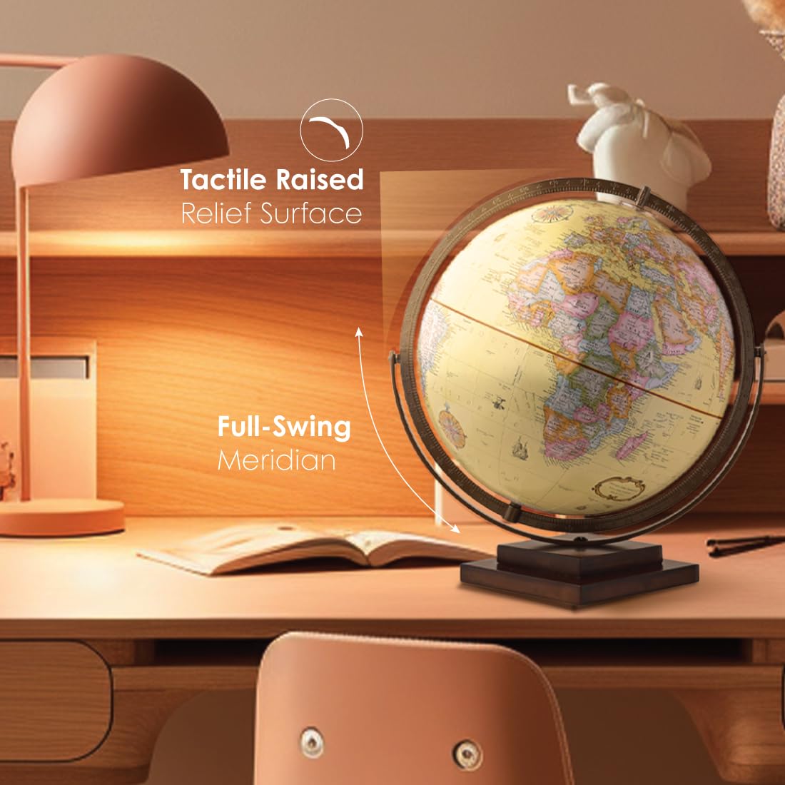 Full decorative view of Waypoint Geographic desk globe in home library