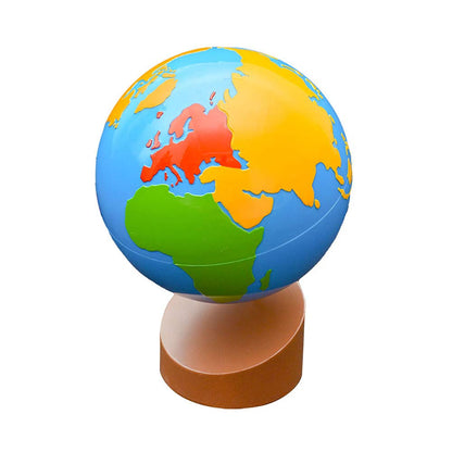 High quality Montessori wooden globe showing continent textures