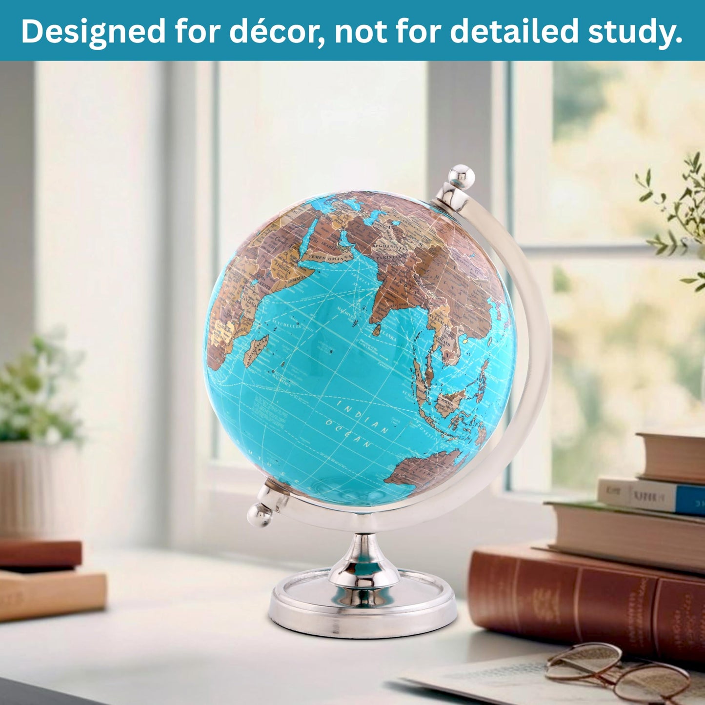 Side profile of Rely+ rotating desktop globe