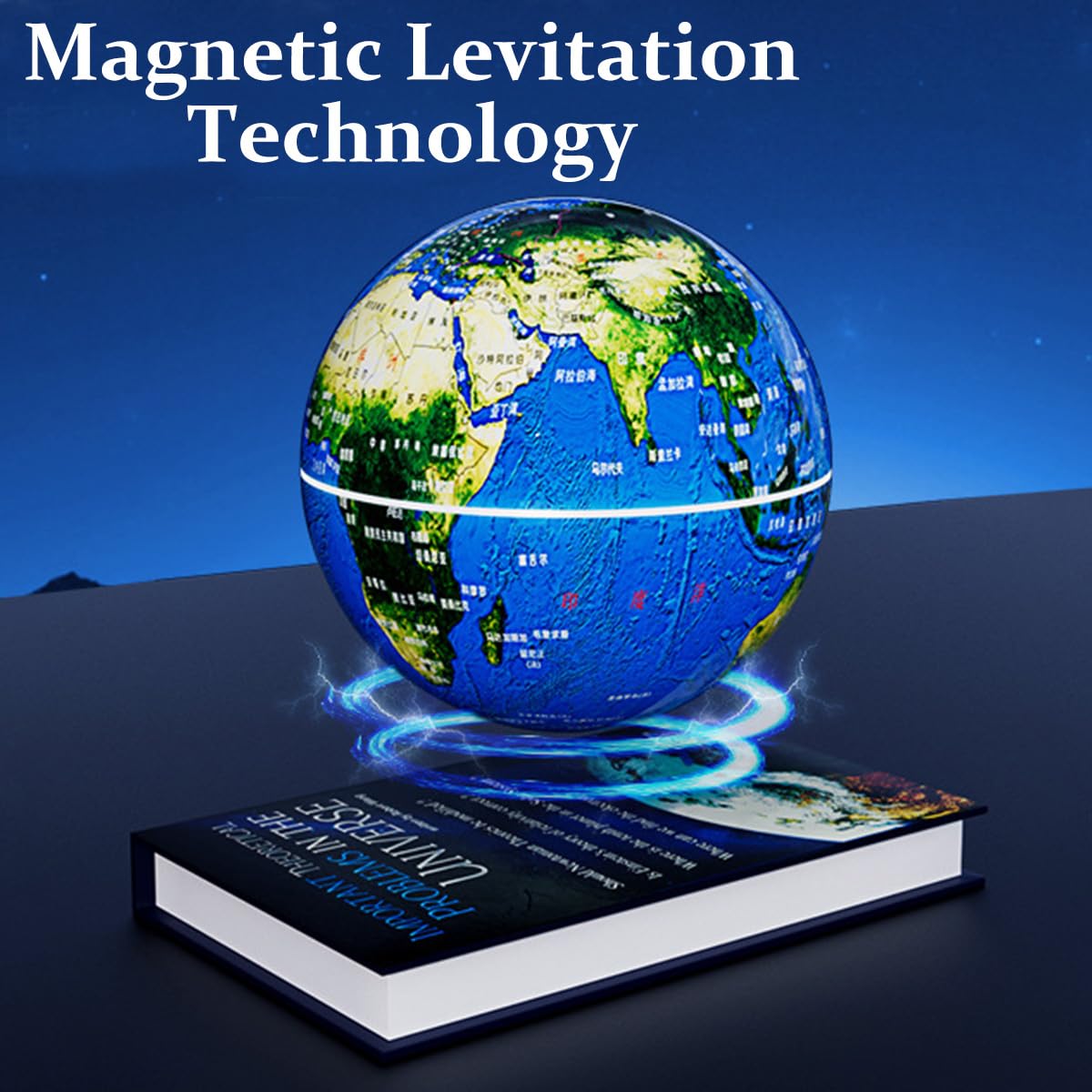 Six inch magnetic floating globe showing South America and Africa map details in mid air