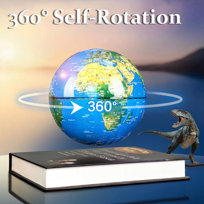 Flagest high tech office desk gadget with electromagnetic suspension platform and blue world map