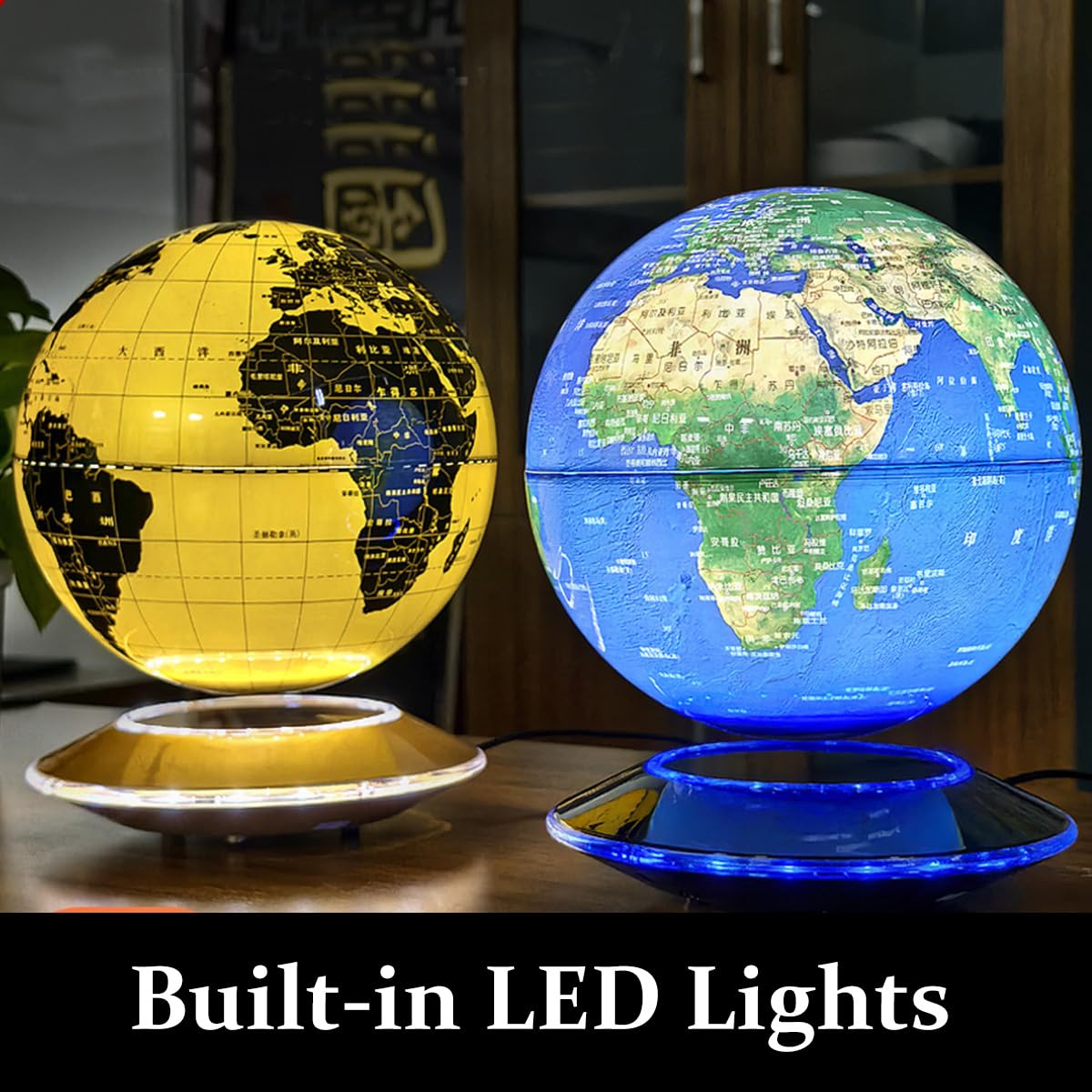 Close up view of the zero gravity floating orb showing precise geographical boundaries and color lighting