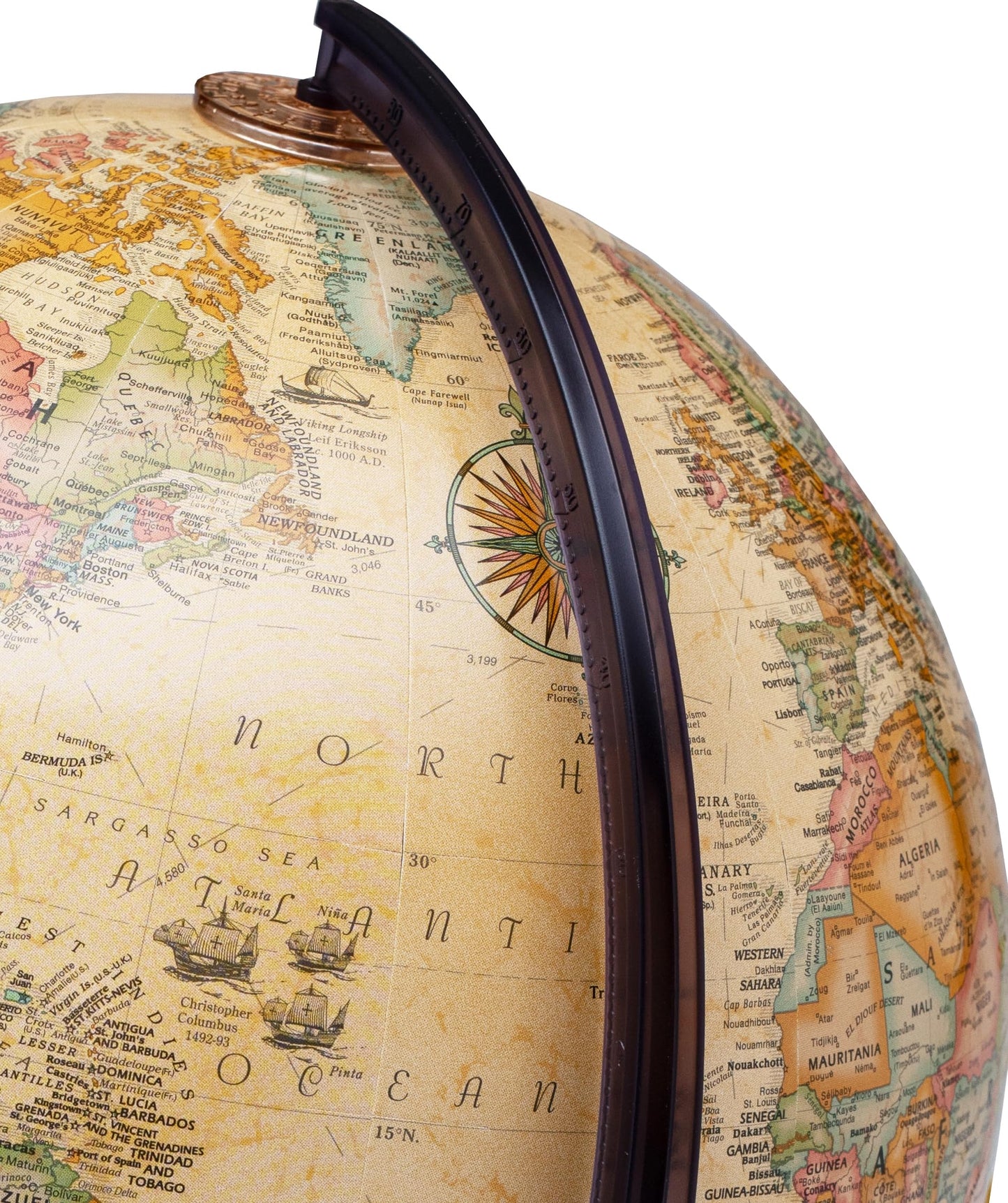 Side angle of the Replogle World Classic Globe highlighting the premium USA made cartography details.