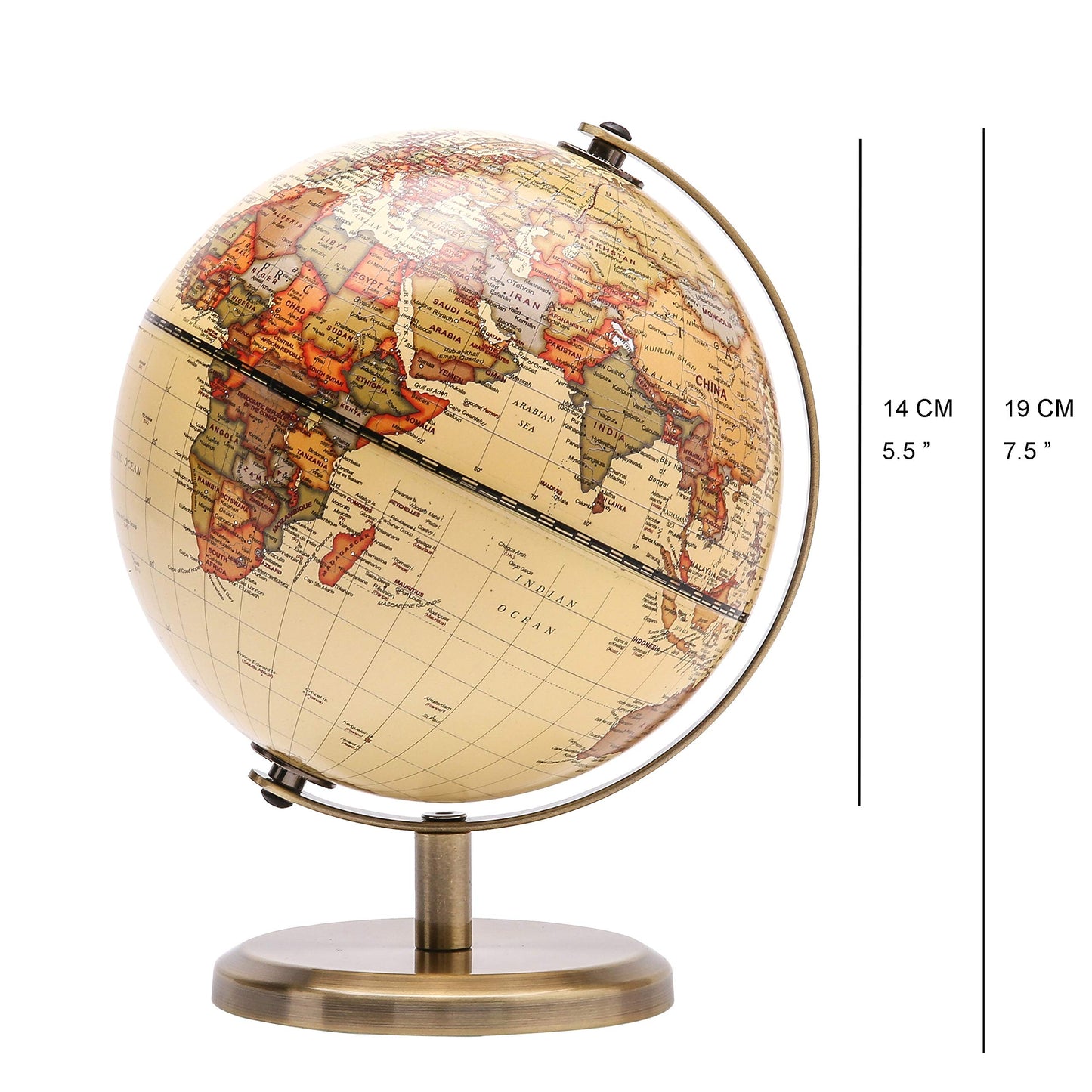 Detailed view of English map on Topglobe antique globe