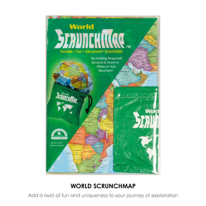 Folded Waypoint Geographic World ScrunchMap in storage bag