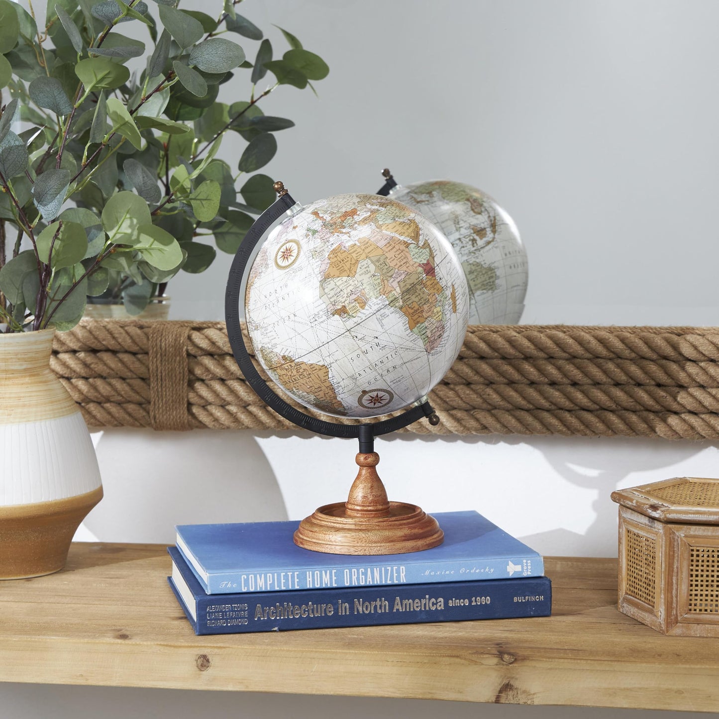 Side view of Deco 79 globe with turned wood base