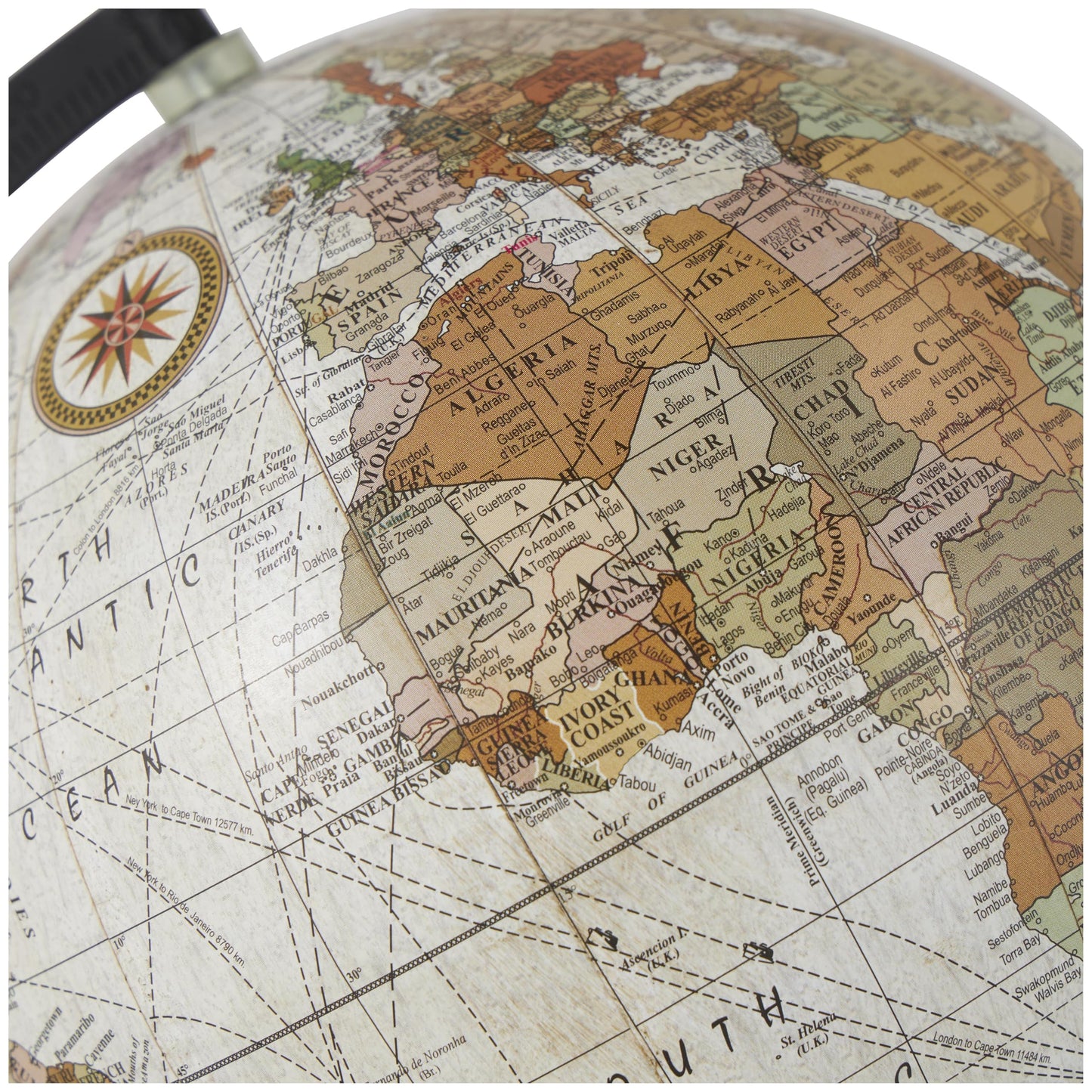 Deco 79 brown wood globe shown on a home office shelf