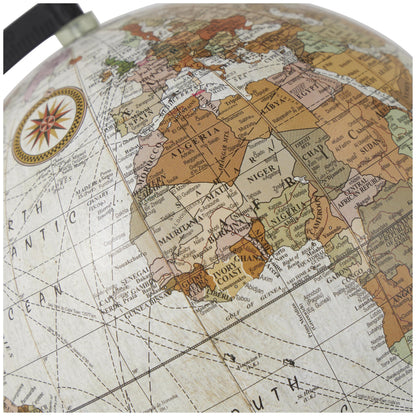 Deco 79 brown wood globe shown on a home office shelf