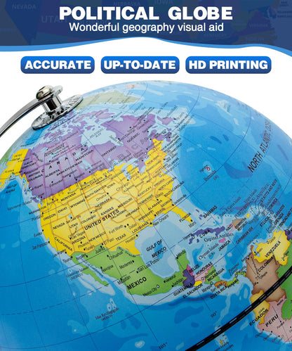 JOWHOL educational geography learning globe with premium stainless steel stand close up