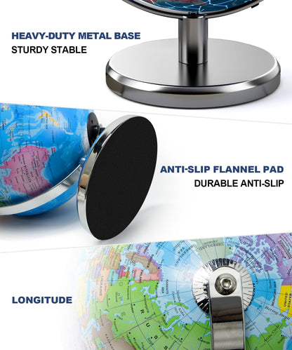 JOWHOL three in one desktop world globe with heavy anti slip metal base