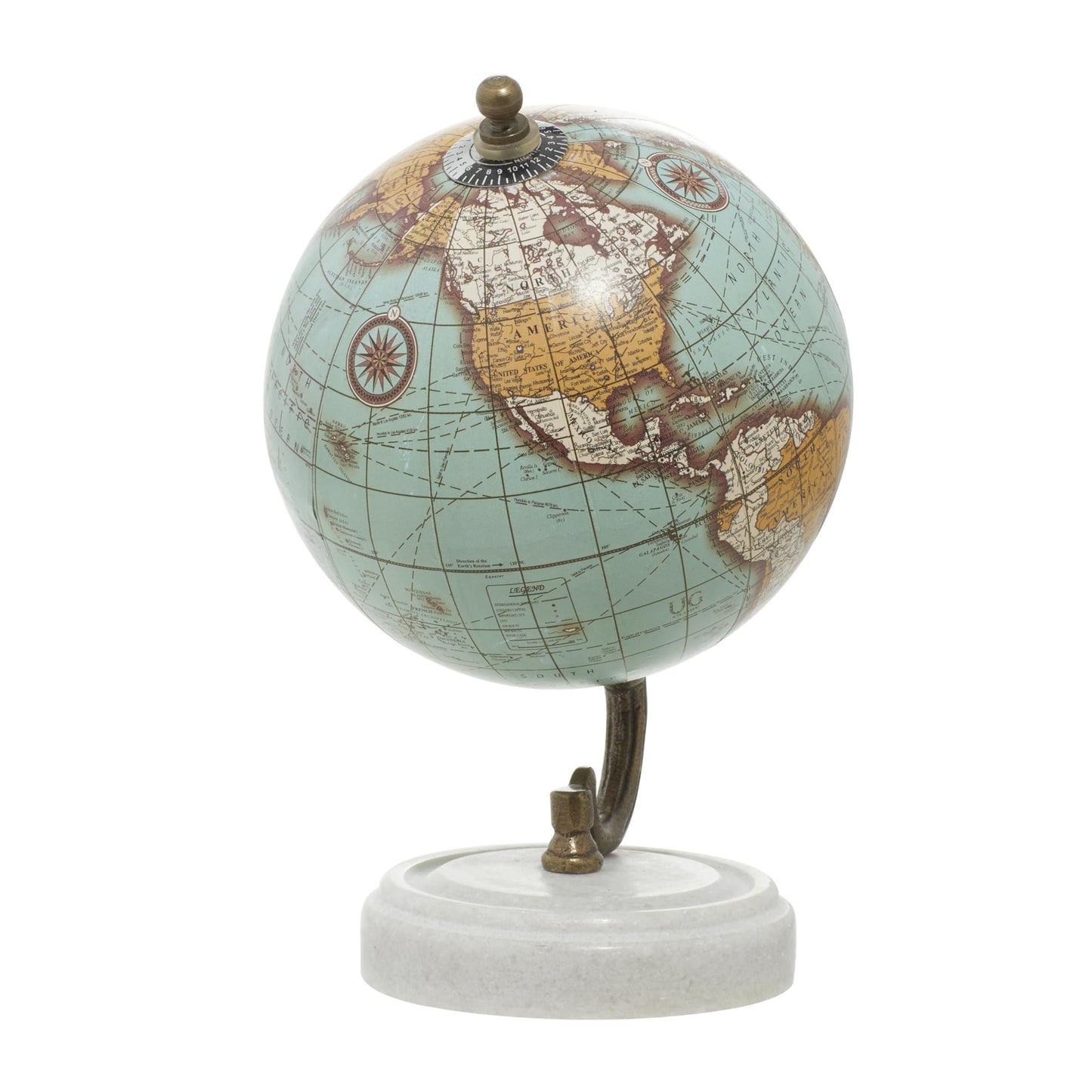 Deco 79 teal globe with marble base and brass stand