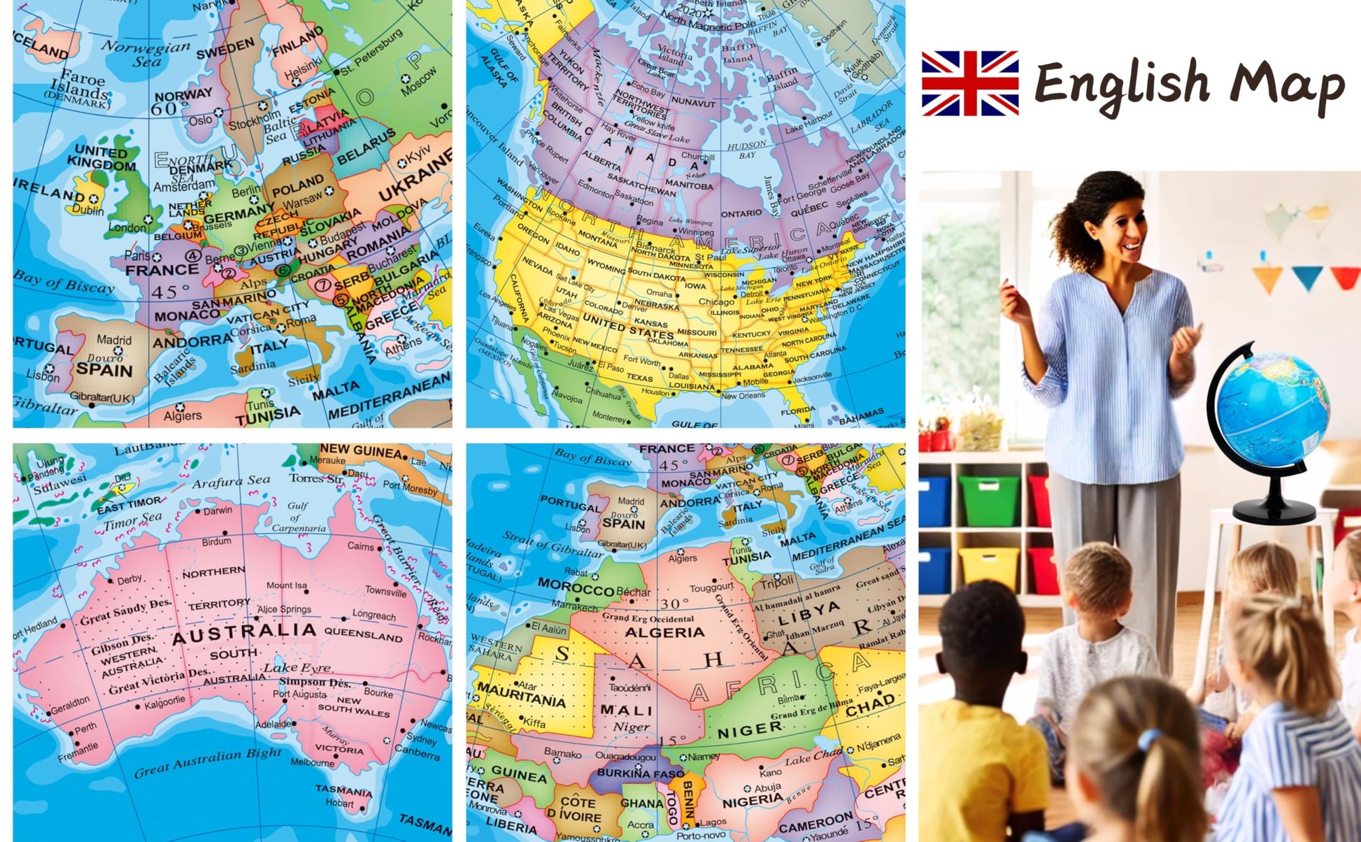 Exerz educational world globe side profile