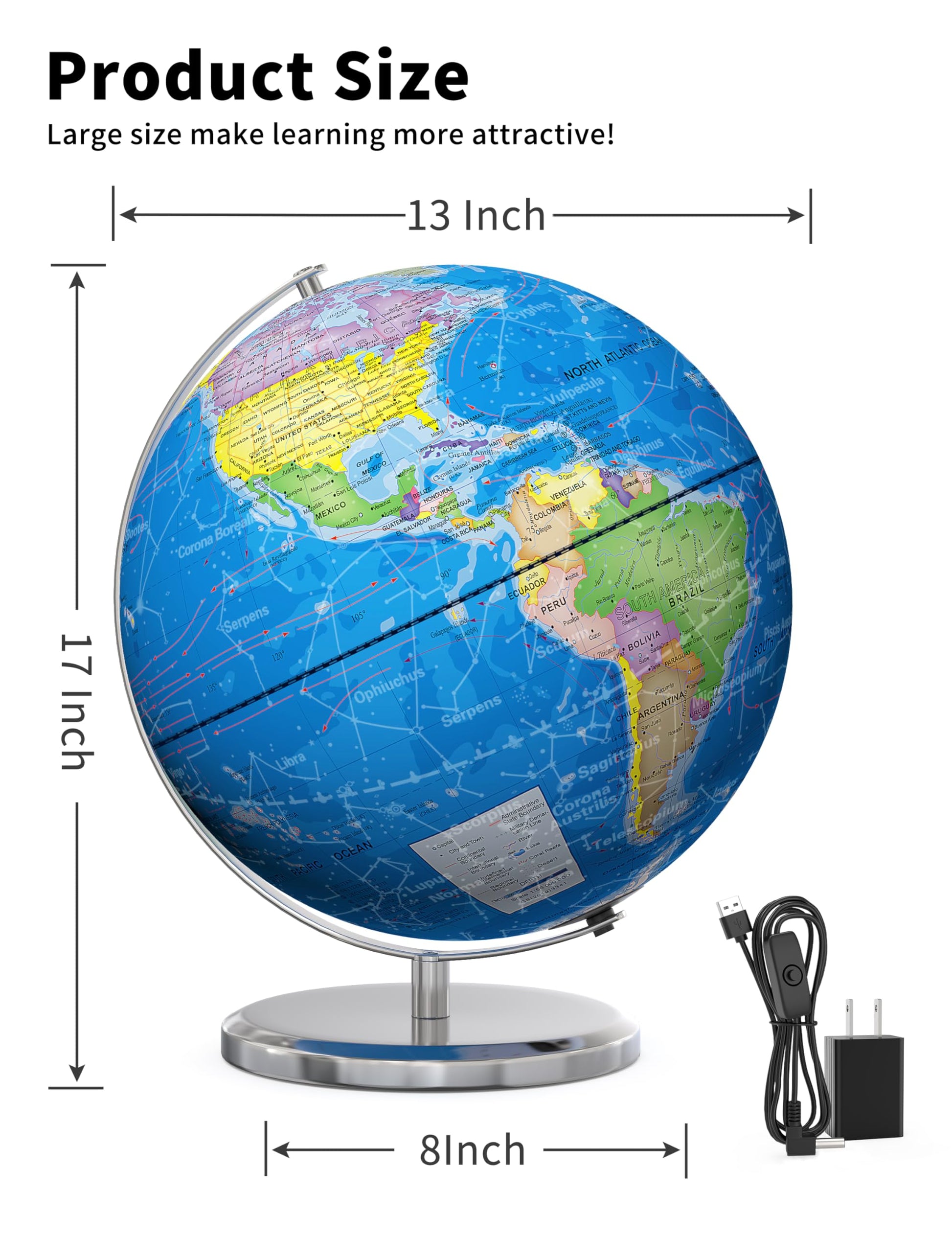 Detailed view of the Orionstar globe showing political borders and map colors