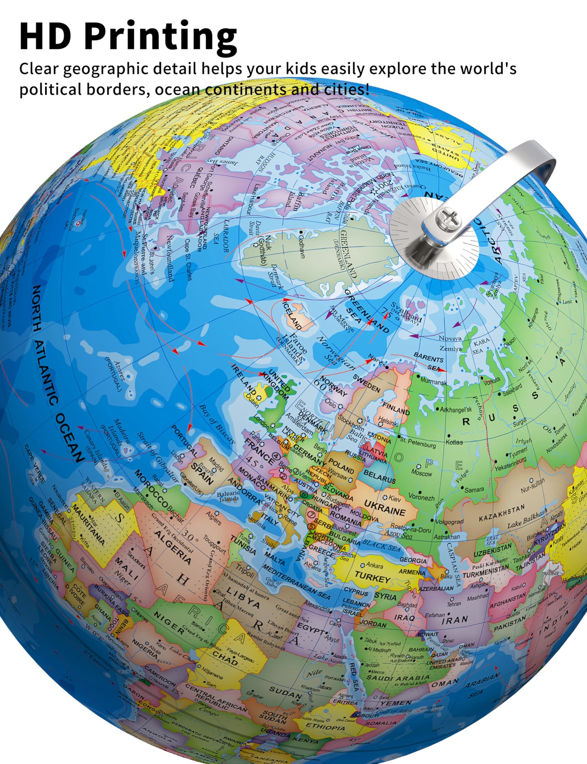 Close-up of the stable heavy metal base of the Orionstar world globe