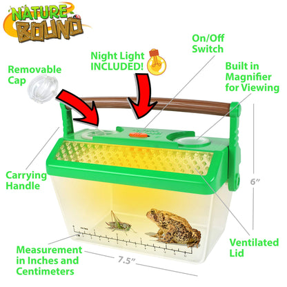 Close-up view of the integrated magnifier on the insect cage for detailed scientific observation.