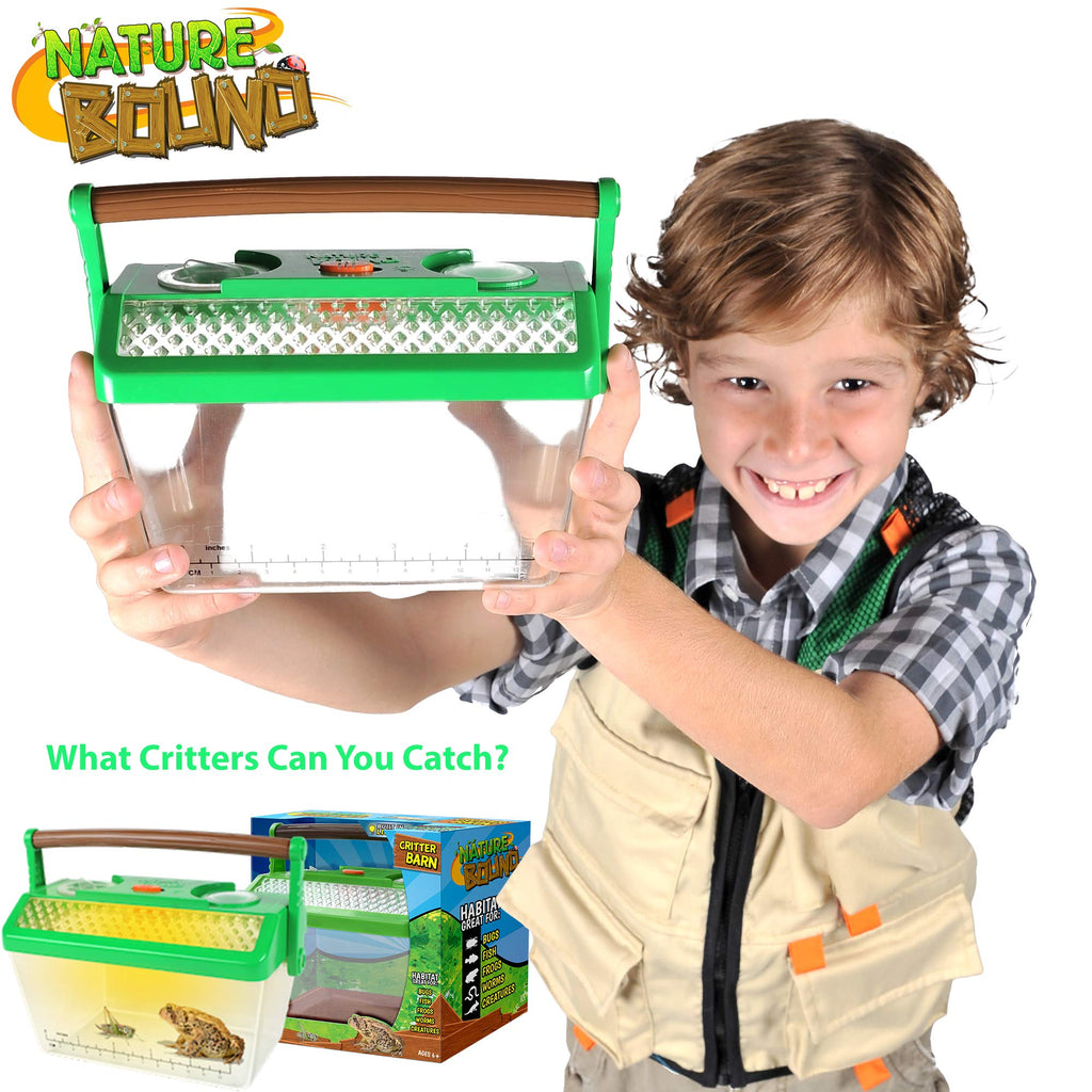 Nature Bound outdoor exploration toy with the simulated wood grain folding carry handle raised for portability.